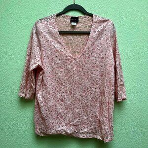 Brittany Black Ladies 3/4 Length Sleeve Pink Lace TOP with Rhinestones Size 2X